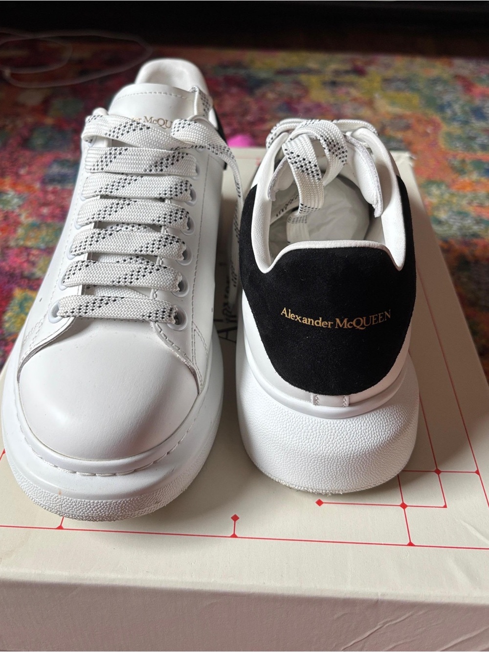 Alexander McQueen White Leather Platform Sneakers with Black Heel Tab